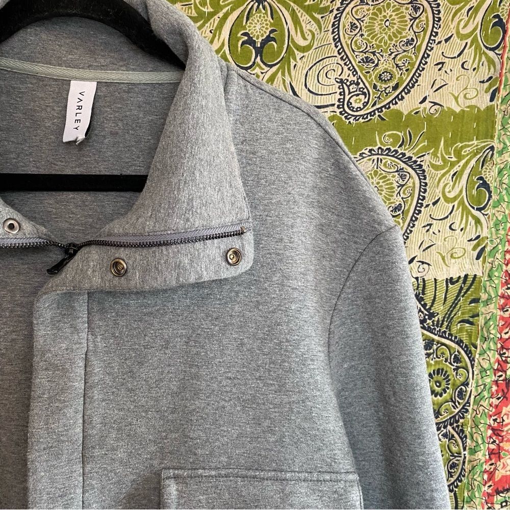 Varley Heathered Cloud Earl Boxy Moto Comfy Sweatshirt Bomber Jacket Size Medium - Picture 4 of 16